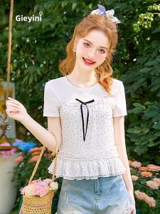 HEYINI | Bộ Áo Thun Ôm Body Có Chấm Bi Pháp