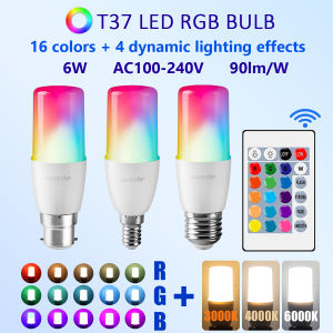 2PCS E14/E27/B22 T37 RGB Bulb LED Multicolor Light Dimmable 16 Colors Remote Control Smart Lighting - Brighten Your Every Moment