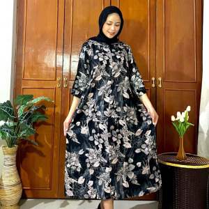 Midi Dress Rayon Premium Wanita Busui Resleting Depan Lengan 3/4 Kekinian by Mazaya