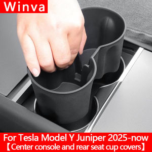 For Tesla Model Y Juniper 2025 Interior Accessories Cup Holder Silicone Center Control Bottle Drink Rack for Front Rear Seater