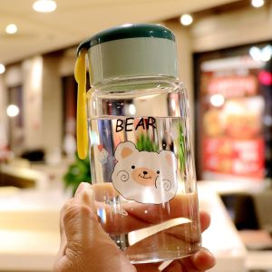 Mini Portable Glass Cup for Couples Water Cups with Handle Creative Cute Handy Glass Cup Korean Style Cartoon Design