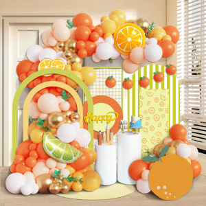 114 Pieces of Fruit Orange and Lemon Themed Pool Party Decorations Orange and White Balloons Suitable for Birthday and Bachelor Parties Fruit and Orange Summer Party Decoration Supplies