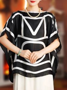 Mùa Hè 2024 Quần Áo Lụa Mới Quần Áo Lụa Cổ Tròn Đa Năng Chống Nắng Ngắn Du Lịch Chụp Ảnh Đa Năng Quần Áo Lụa