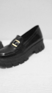 Marley Kenza 01 Sepatu Docmart Loafers Wanita Sepatu Mary Jane Kerja Kantor Hitam Glossy Kulit Sintetis