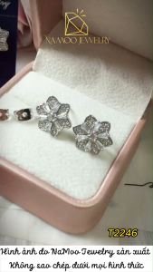 Khuyên Tai Nụ T2246 Hình Hoa Đính Đá Mạ Bạc Trang Sức Thời Trang Xinh
