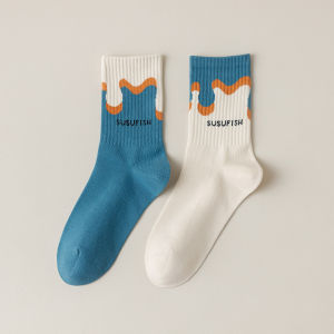 Flowing Cream Ins Trendy Socks Street Couple Socks for Men and Women Combed Cotton AB Socks Seamless Socks Four Seasons Female Knee Socks