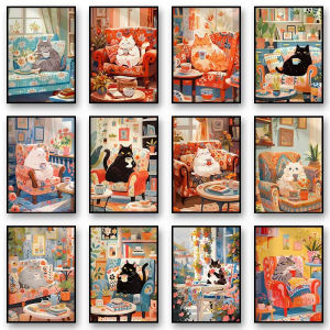 Longhair Scottish Cat Drinking Coffee Grey Tabby Cat Nordic Style 1000Piece Jigsaw Puzzle For Kids Room Home Wall Decor Gift