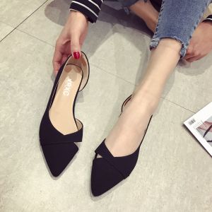 Womens Flat Work Shoes Spring 2025 Pointed Toe Versatile Flat Bottom Side Hollow Black Soft Bottom Large Size Casual Shoes