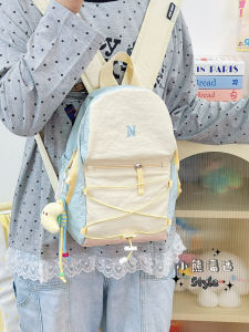 Mini Sporty Outdoor Travel Womens Backpack Lightweight Nylon Commuter Style Zipper Closure Dual Straps Soft Handle Contrast Stitching