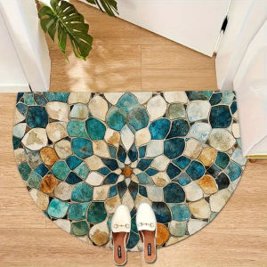 VIKAMA Retro Persian Floral Semicircle Door Mat Non Slip Foyer Rug Indoor Floor Decor