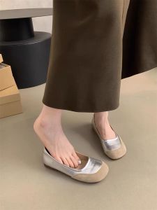 Wide Fit Womens Shoes Size 41 to 43 Silver Color Summer Flat Shoes Comfortable Casual Footwear for Plump Feet Korean Style