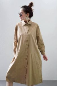 📌ชุดเดรสผ้าคอตตอน ปกเชิ้ตกระดุมผ่าหน้ามีกระเป๋าด้านข้าง ทรงปล่อย แขนยาว ทรงสวยผ้าดีใส่สบาย ฟรีไซส์  อก46นิ้ว  เอว48”