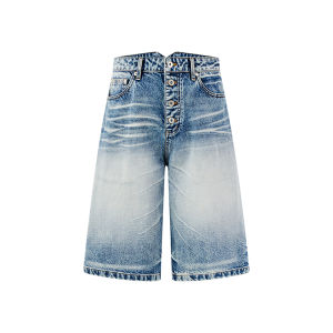 Kreate「Fuji Mountain King」Nevada 13oz Cat Washed Button Denim Jeans A-Line Six-Length Shorts Youth Summer Loose Straight Leg Jeans