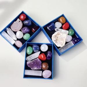Natural Crystal Chakra Set Amethyst Cluster Agate Cave Selenite - Crystal Furniture Decoration Gift Set for Christmas Thanksgivi
