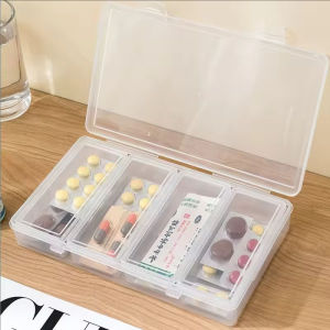 YESPERY 4 Grid Adjustable Dividers Clear Plastic Storage Box Jewelry Pills Craft Sewing Supplies Container with Removable Compartments