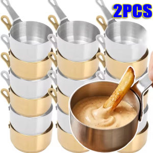 2Pcs Multifunction Stainless Steel Sauce Cup Non-rust with Handle Sauce Dipping Bowl 60ML Mini Sauce Pan for Kitchen