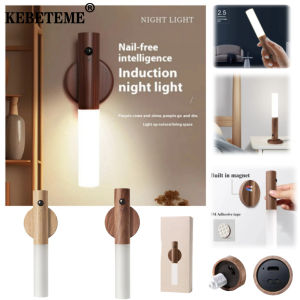Kebememe 2 cái đèn ngủ cảm biến chuyển động sạc USB gỗ thông minh đèn cảm ứng Đèn tường đèn tủ cầu thang bảng phòng ngủ di chuyển đèn