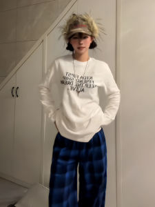 Retro American Long Sleeve T-Shirt Womens Autumn Letter Print Inner Wear Loose Cotton Top Trendy Base Shirt Bottom Shirt