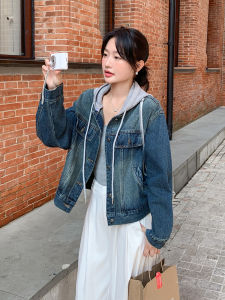 Korean Style Casual Retro Hooded Denim Jacket Womens Loose Fit Short Coat Autumn New Arrival Versatile Comfortable Cotton Polyester Blend