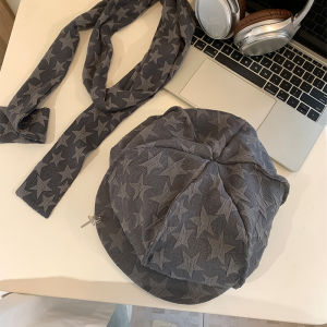 Retro Japanese Style Star Cloud Octagonal Beret Hat Womens Spring Summer Casual Face Slimming Artist Wide Brim Cap