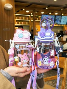 Cute Plastic Straw Cup for Children Portable School Use Triple Owl Brand New Model 2025 Double Drink Carry-On Water Cup