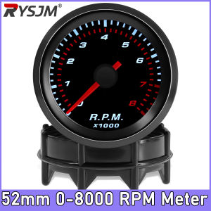 RYSJM | 2“ Tachometer 52mm Smoke Lens Auto Tacho Meter White LED Pointer 0-8000 RPM Meter Car Gauge 1-8 Cylinders