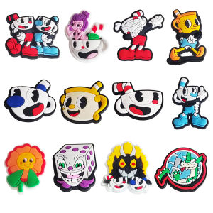 12pcs Flower PVC Garden Shoe Charms Cartoon Tea Cup Man PVC Accessories Shoes Buckles Clog Fit Wristbands Kids Party Gift