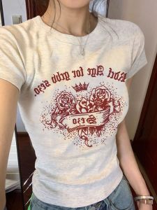 American Style Shoulder Pure Cotton Short Sleeve T-Shirt Women Summer 2024 New Short Slimming High-End Feeling Top