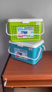 ตะกร้าพลาสติกเตรียมคลอดหูหิ้วสีพลาสเทล ใบใหญ่ จุของได้เยอะ ขนาดไซร์ L ใส่ของเตรียมคลอดมีหูหิ้ว ฝาปิดล๊อคแน่น