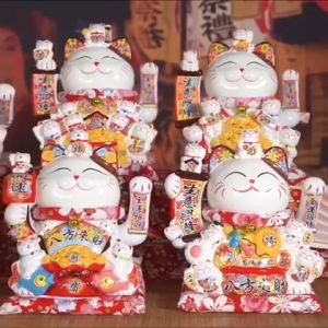 Mèo thần tài mèo may mắn neko maneki vẫy tay Chiêu tài chiêu lộc kèm đệm (25-29-32cm-13inch)