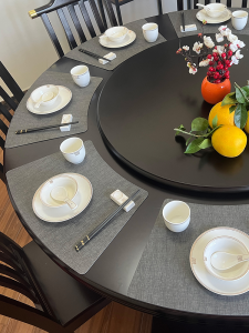 High-End Leather round Table Mat Double-Sided Fan-Shaped Chinese Style Restaurant Heat Resistant Dining Table Pad Luxury Oil Proof Plate Mat