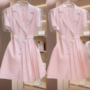 Elegant Classic Style Pink Business Suit and Dress Womens Summer High-End Korean Style New Arrival French Slim Looking Short A- line Skirt