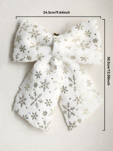 Christmas Tree Topper Bow White Furry with Gold Snowflake Print Hanging Ornaments Festive Xmas Tree Decor for Home & Party Gift