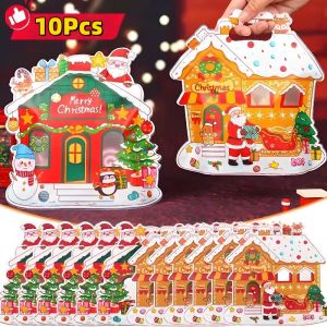 5/10Pcs Christmas Gift Packaging Bags Candy Cookie Self-Adhesive Plastic Bags Santa Claus Snow House Pouch for New Year Party Decoration