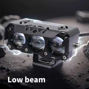 3-Lens Waterproof LED Light Bar for Motorcycle/Car/SUV - Dual Color Yellow & White Beam (3000K/6000K) Adjustable Triple-Eye Fog Lights with Protective Cover