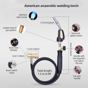 MAPP Gas Torch Portable Potuem Propane Gas Torch Welding Propane Torch With 1.5m Hose Self Ignition Trigger Blow Torch Plumbing With Adjustable Flame Control Knob For Air Conditioning Refrigerator Welding Heating Soldering G-un