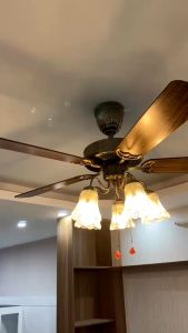 Quạt trần đèn quạt trần có đèn led 5 cánh gỗquạt trần phòng kháchphòng bếpphòng ngủ( + Tăng kèm bóng led AS Vàng)