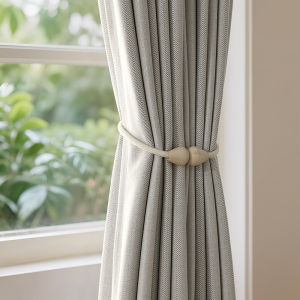 2pcs Modern Style Non-Perforated Curtain Tie Pair Magnetic Buckle Cotton Rope Wooden Beads Storage Hanging Curtain Tie