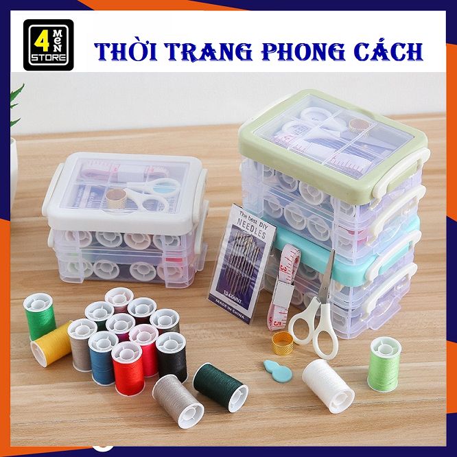Hộp Kim Chỉ Khâu Đa Năng 3 Tầng 20 chi tiết tiện lợi khâu vá quần áo - Bộ Hộp Kim Chỉ May Vá Đa Năng Gia Đình NHIỀU TẦNG  - Kim Khâu, Chỉ, Kéo, Thước Dây, Đủ Size Màu Mini