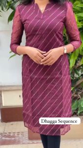 (Stok siap) harian memakai Georgette dengan kerja urutan Dhaga Kurti untuk wanita (penghantaran dalam masa 3-5 hari)