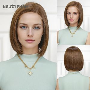 ELEMENT Tóc Giả Ngắn Tổng Hợp Có Ren Màu Nâu Vàng Hỗn Hợp Chịu Nhiệt Trong Suốt Không Cần Keo Để Sử Dụng Hàng Ngày Cho Các Cô Gái