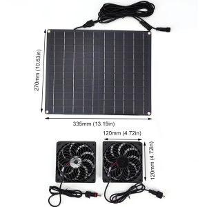 Solar Dual Exhaust Fan 20W Solar Panel 3200RPM High Speed 200CFM Airflow IPX7 Waterproof for Chicken Coop Dog House Greenhouse