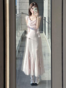 XUECAIQI | Plus Size Elegant French Pink Flutter Sleeve Summer Dress