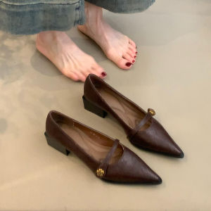 Vintage Shallow Mouth High Heels for Women: Camellia One-strap Chunky Heels & Pointed Toe Elegant Mary Jane Shoes