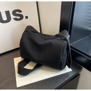 Spring Summer 2025 Corduroy Zipper Crossbody Bag Womens Lazy Style Forest System Neutral Small Bag Casual Leisure Handbag