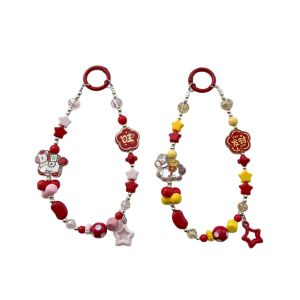 New Year cartoon bead wealth mobile phone chain cute girl bag decoration chain Wangwang car key pendant