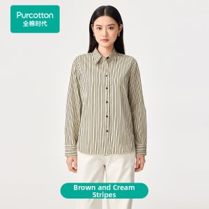 Purcotton | Women Striped Woven Long Sleeve Shirt