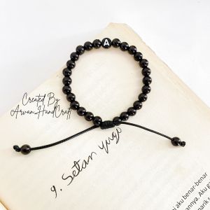 Gelang Mutiara Hitam Inisial Huruf Bulat Model Serut // Gelang Inisial Huruf Bulat Mutiara Hitam Model Serut