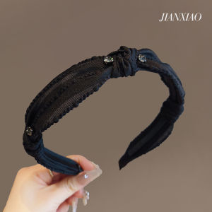 Elegant Black Rhinestone Mesh Hairband Womens Fashion Accessory Face Slimming Simple Style Daily Commute Hair Tie