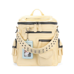 JANDRESS | Yellow Multi-Pocket Studded Commuter Backpack For Women